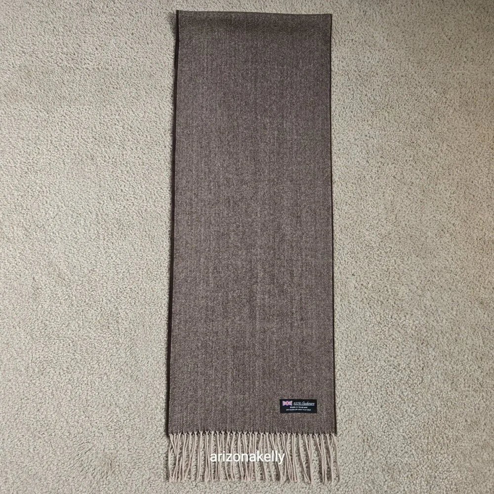 NWOT Cashmere Herringbone Scarf Brown & Creme Made in Scotland